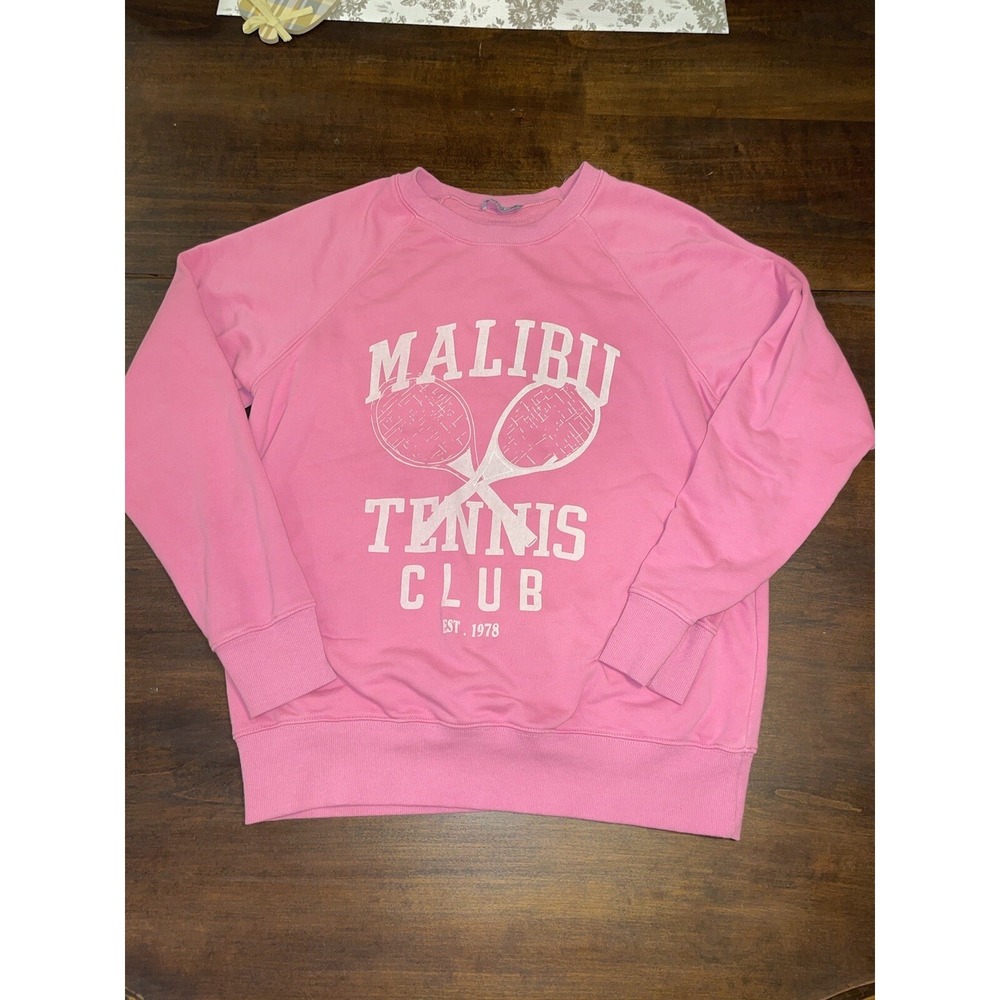 Malibu Tennis Club Graphic Pink Pullover Sweatshirt - Small